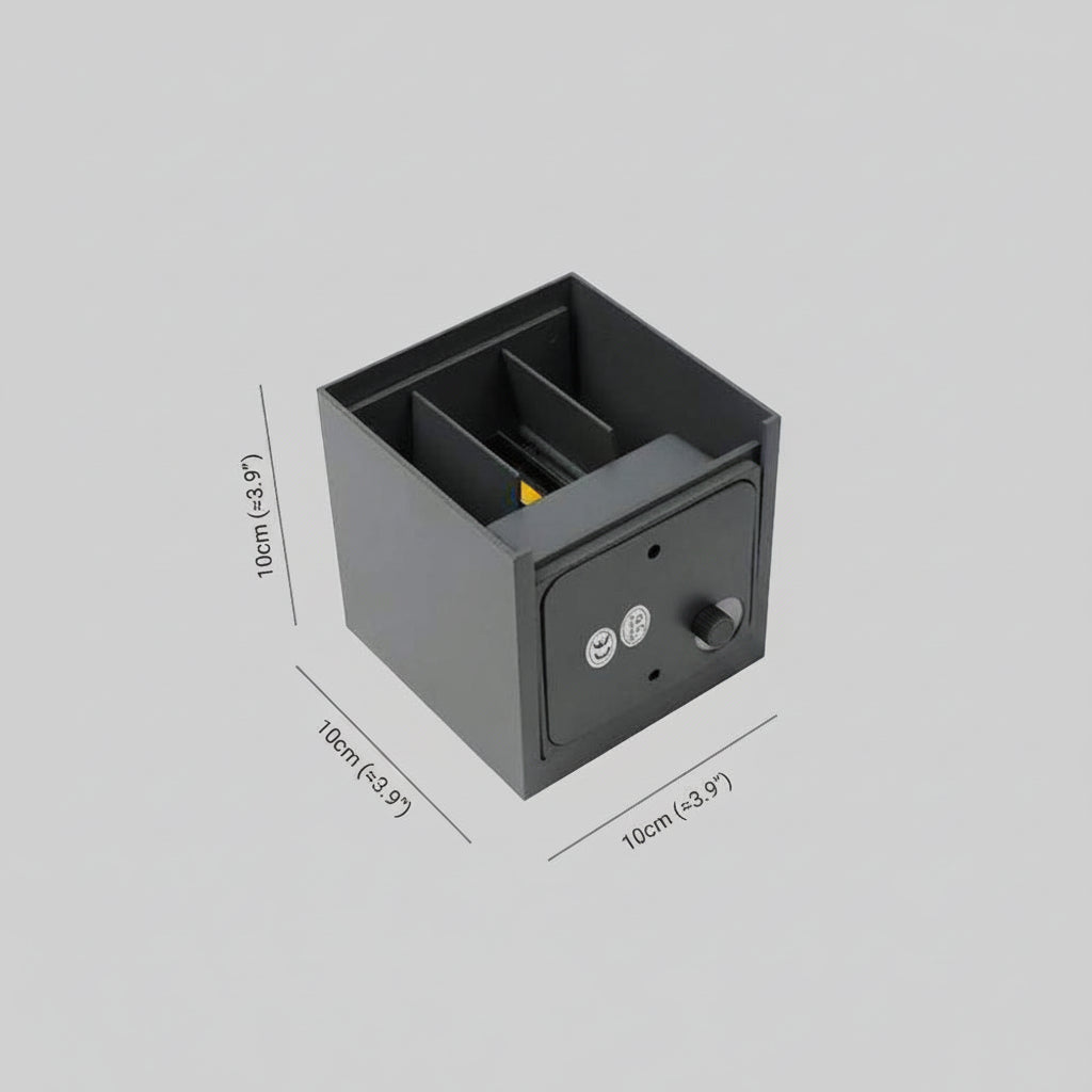 Outdoor wall light with slim vertical housing