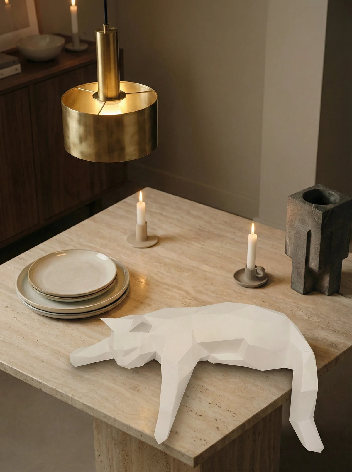 Decorative Figurine | Geometric Cat Form-Figurine-Lightsnest