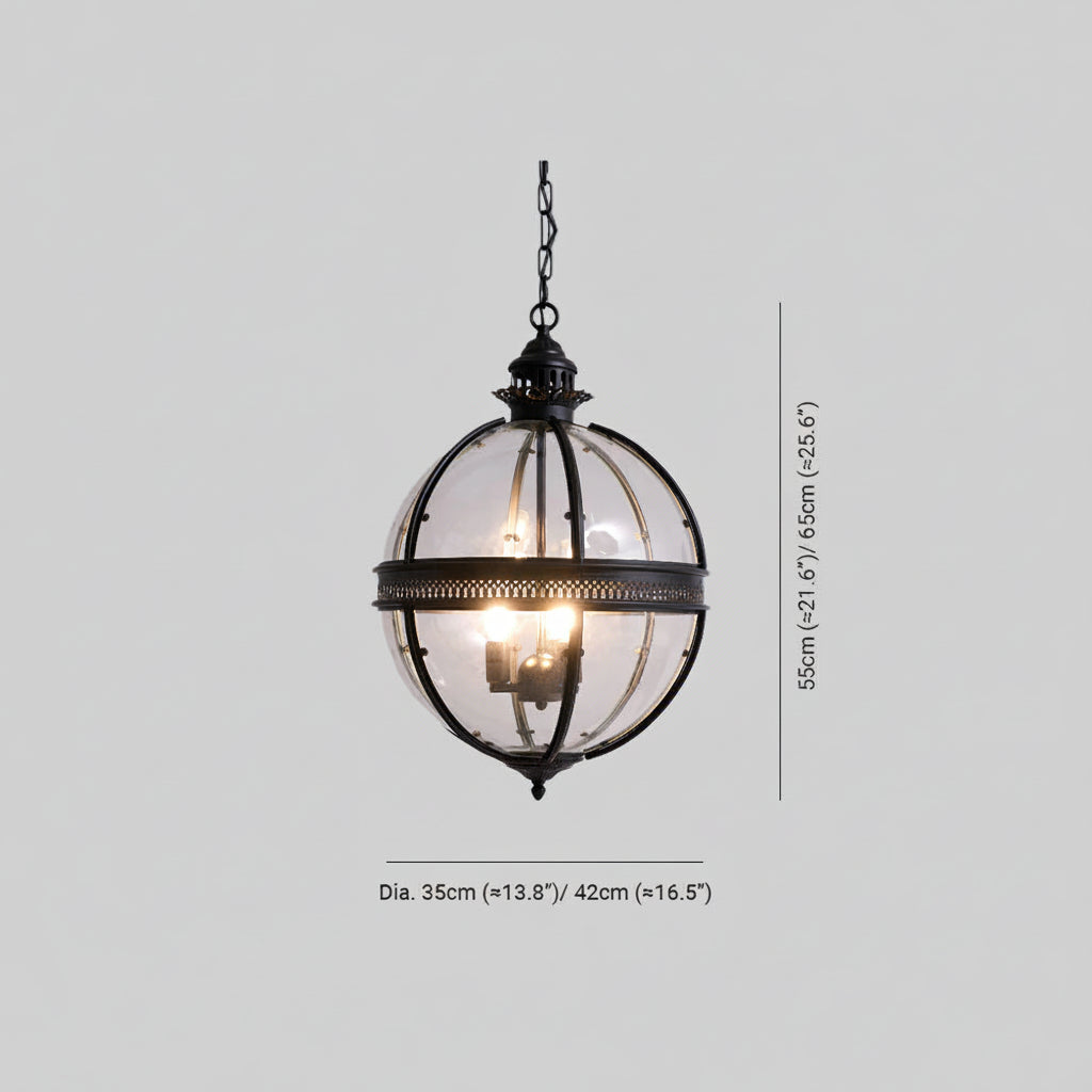 Hanging chandelier light with globe shades