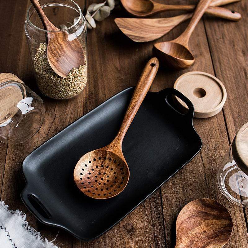 Wooden Kitchen Utensil Set with Holder