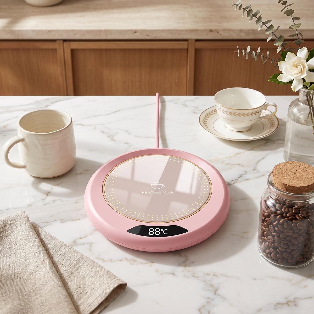 USB Beverage Mug Warmer with Temperature Control - pink