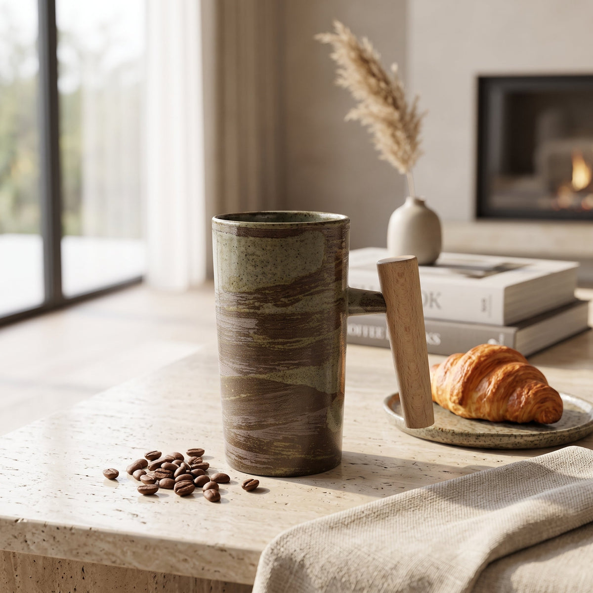 Ceramic Coffee Mug with Wooden Handle - landslide