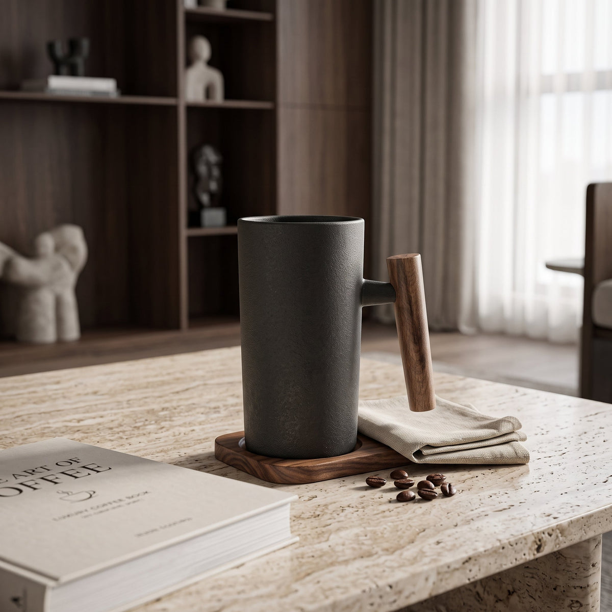 Ceramic Coffee Mug with Wooden Handle - onyx