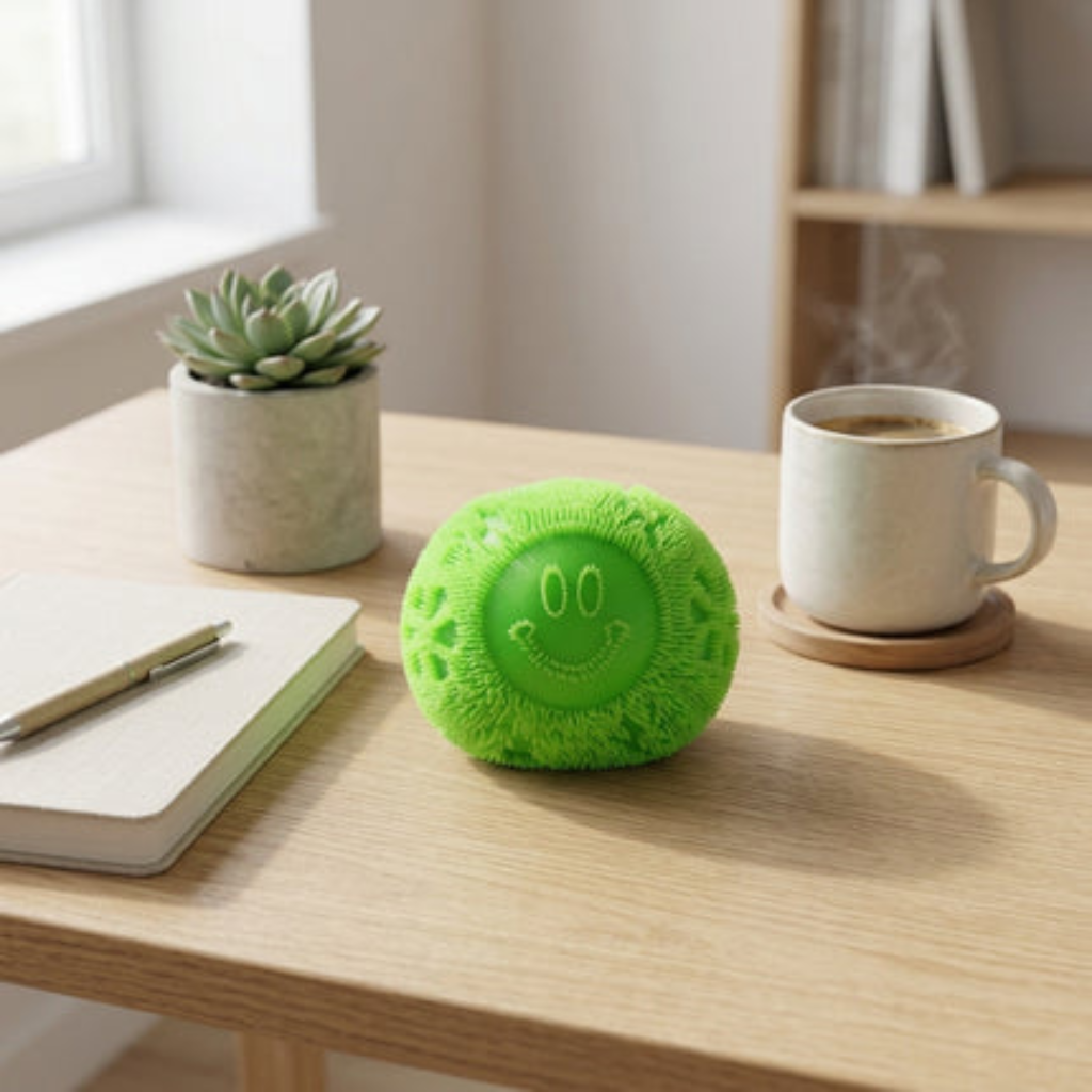 Fidget Stress Toy Fuzz Ball Desktop Ornament with Squishy Texture - lemon green