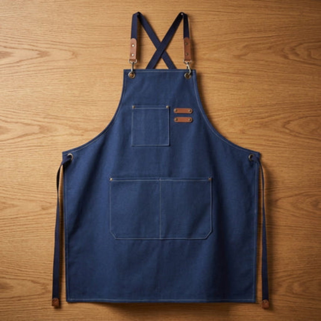 Work Apron Canvas Adjustable Straps Multiple Pockets - blue