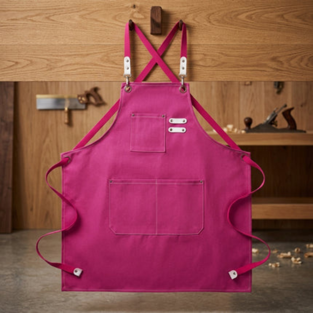 Work Apron Canvas Adjustable Straps Multiple Pockets - pink