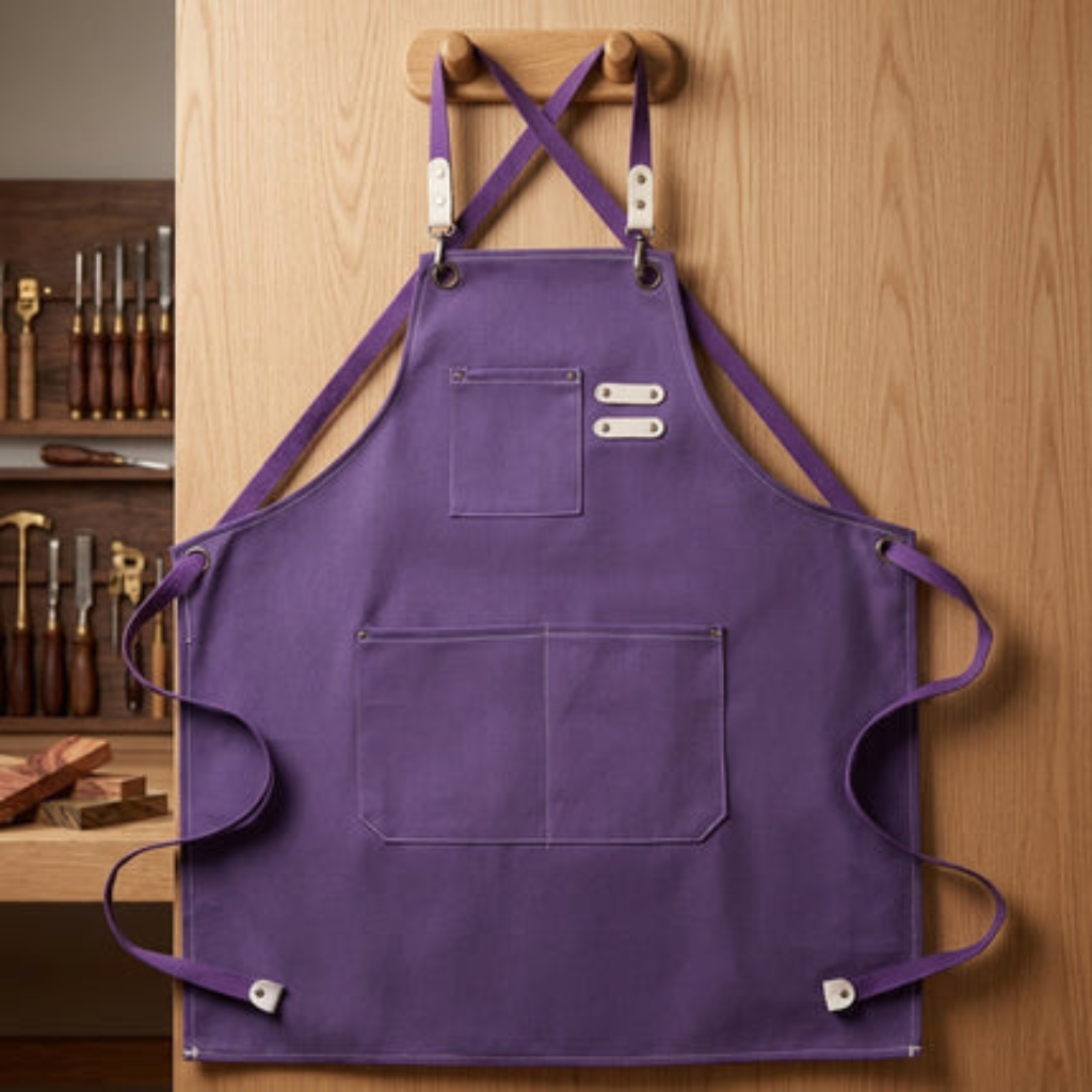 Work Apron Canvas Adjustable Straps Multiple Pockets - purple