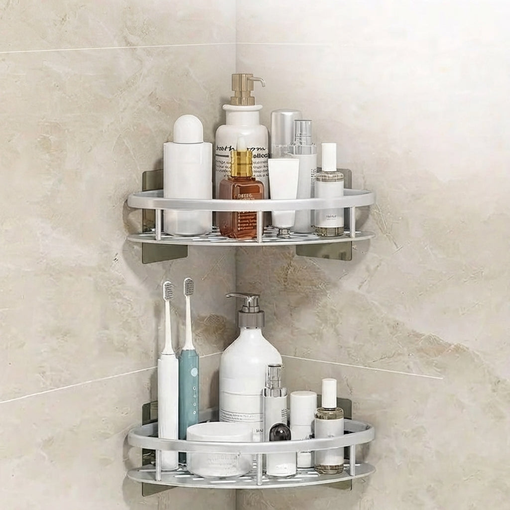 Shower Shelf with Corner Storage Wall Mounted - silver