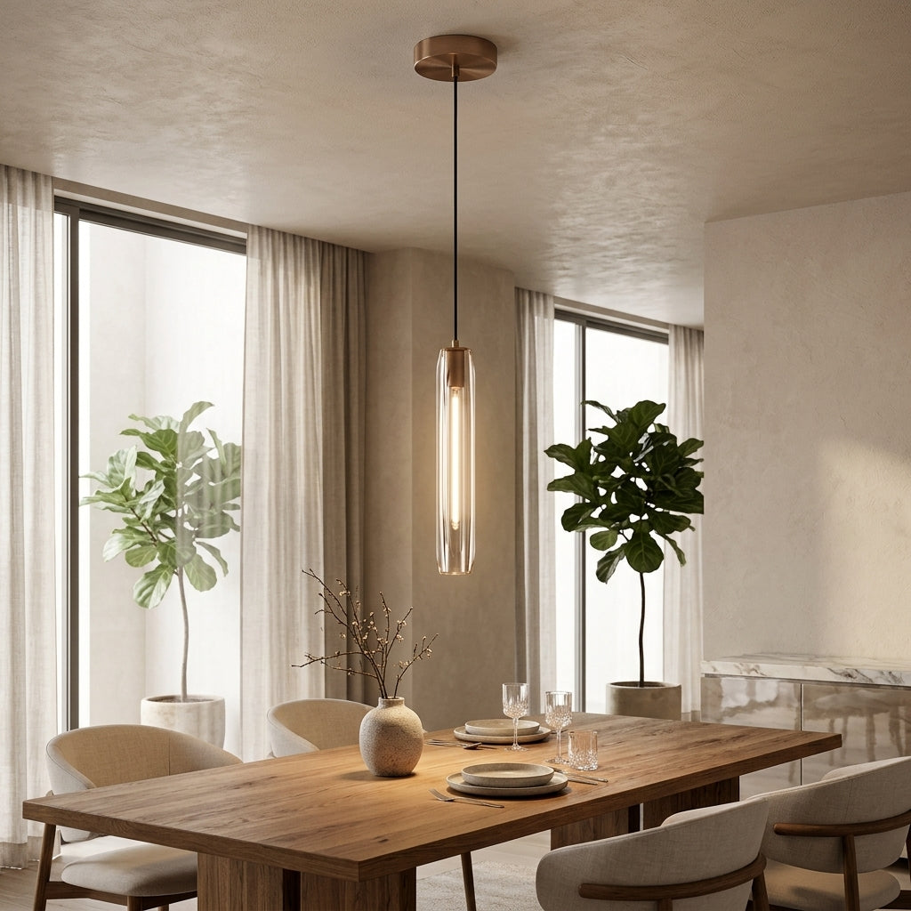 Mini pendant light with crystal glass and brass - clear