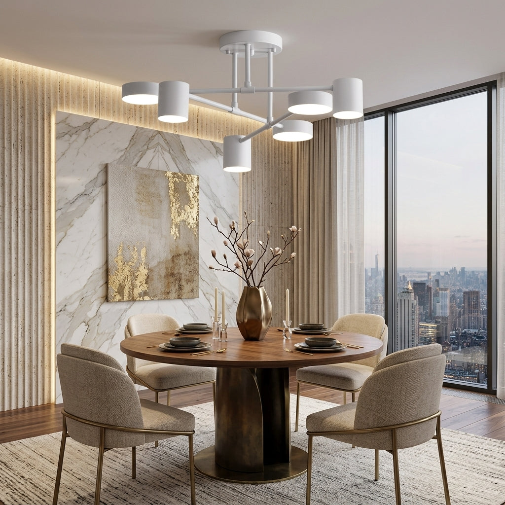 Six arm LED flush mount ceiling light - white