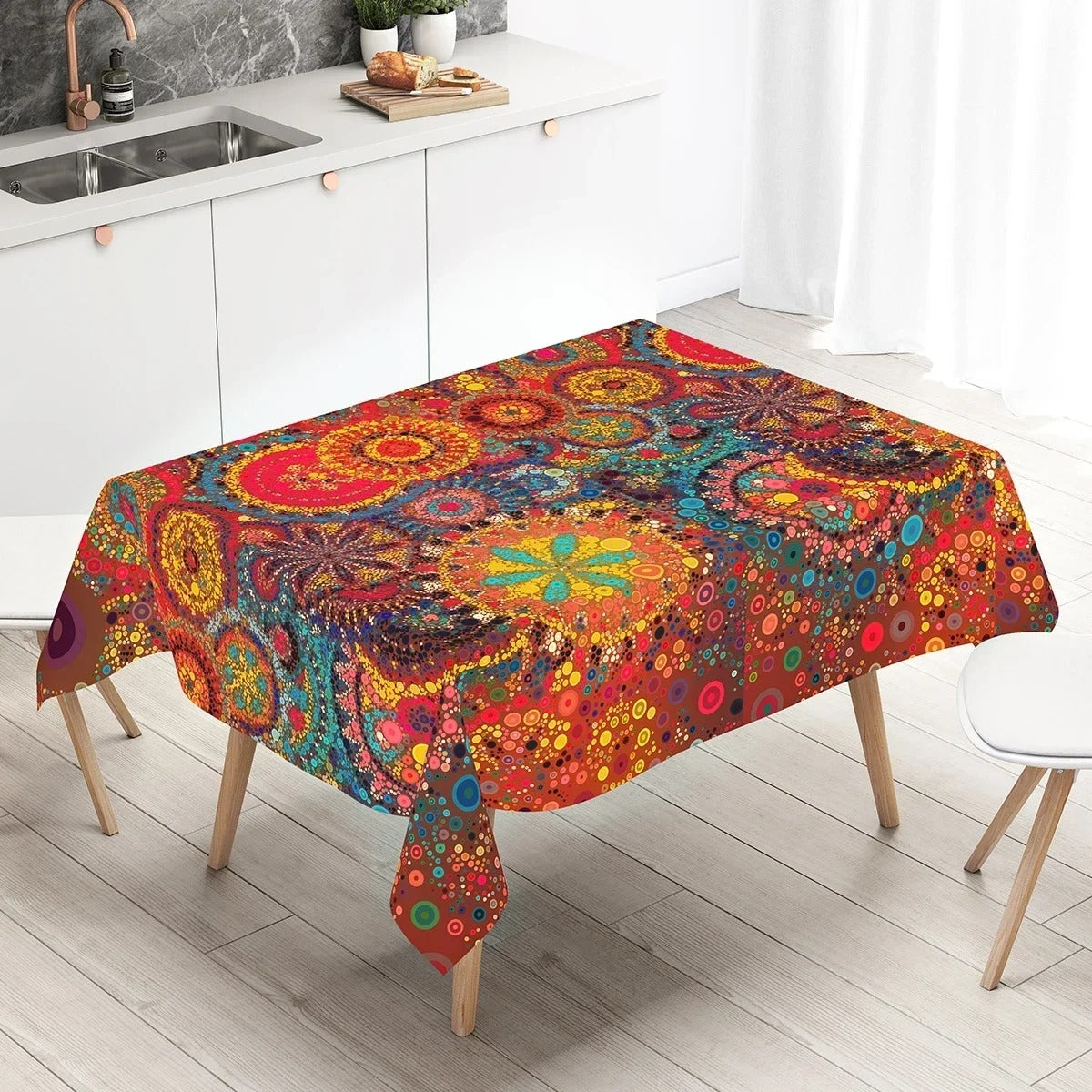 Rectangular tablecloth with boho decorative fringe