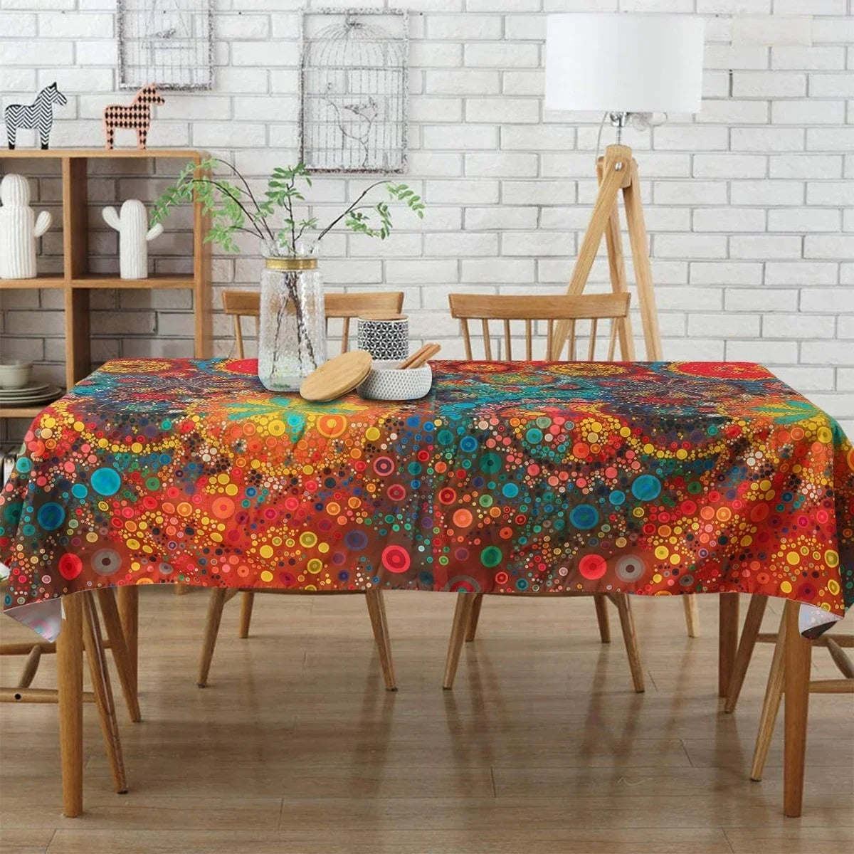 Rectangular tablecloth with boho decorative fringe
