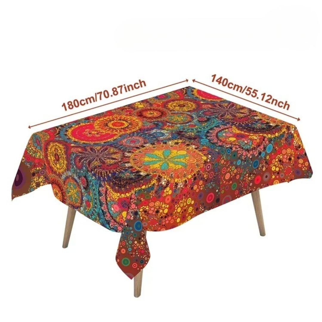 Rectangular tablecloth with boho decorative fringe