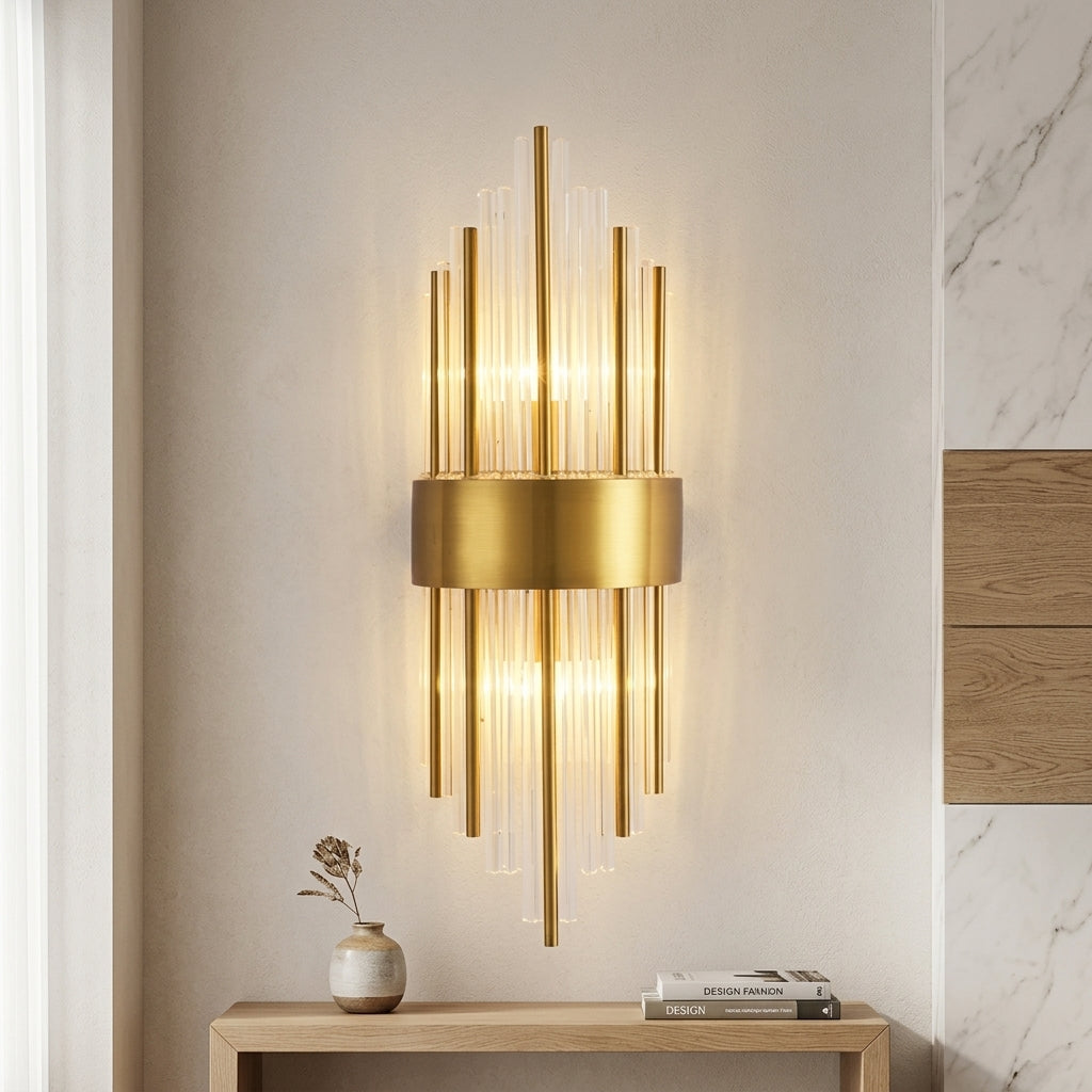 Up down LED wall light with crystal stainless steel - gold