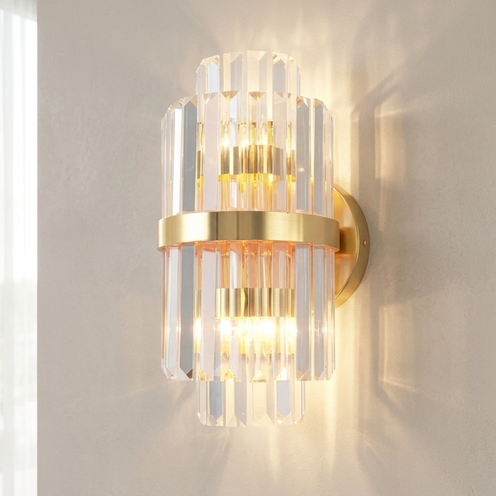 Up down LED wall light with crystal stainless steel - gold