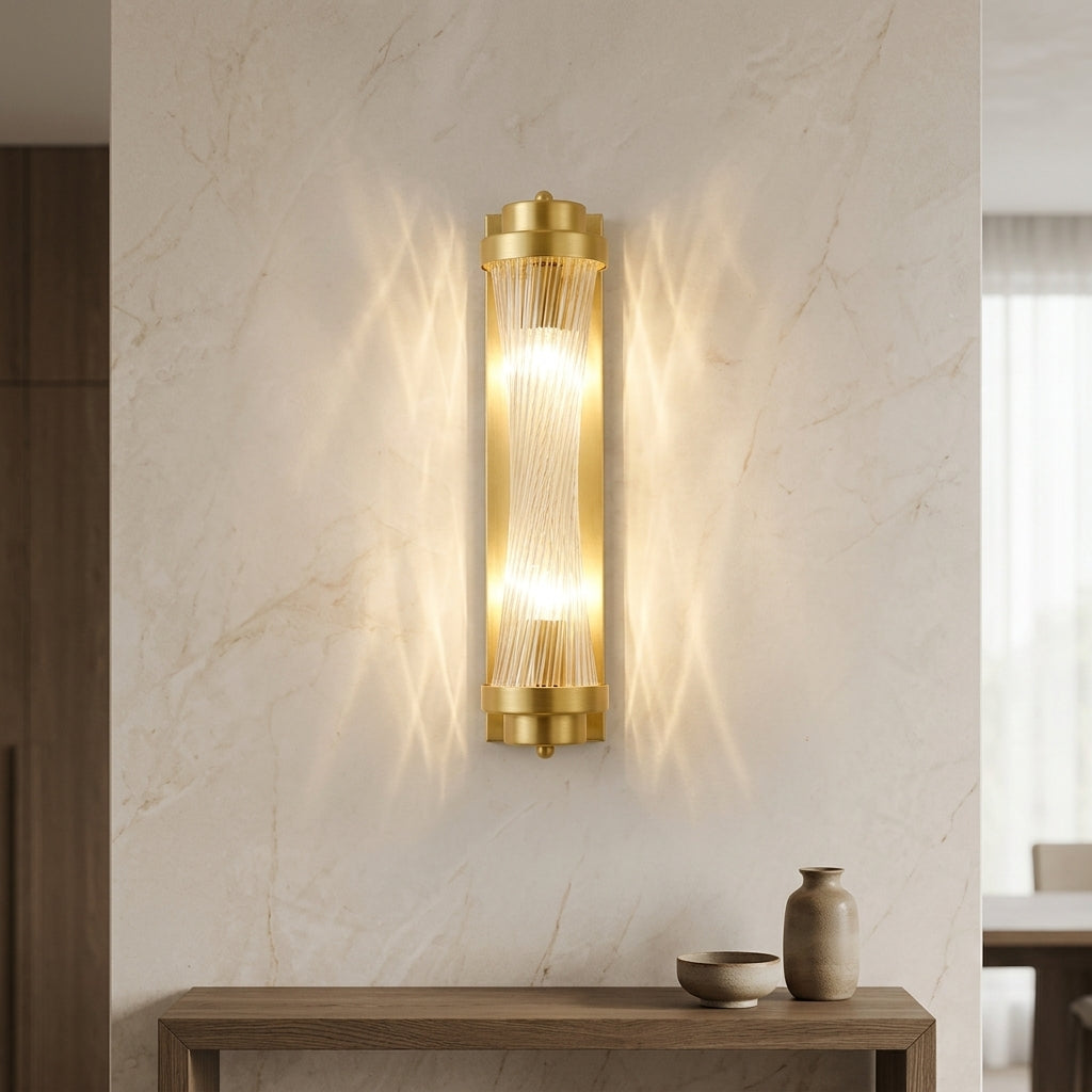 Up down LED wall light with crystal stainless steel - gold