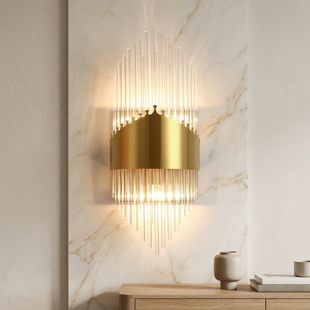 Up down LED wall light with crystal stainless steel - gold