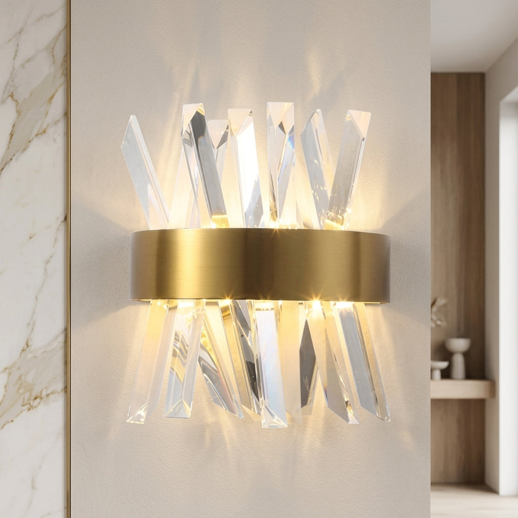 Up down LED wall light with crystal stainless steel - gold