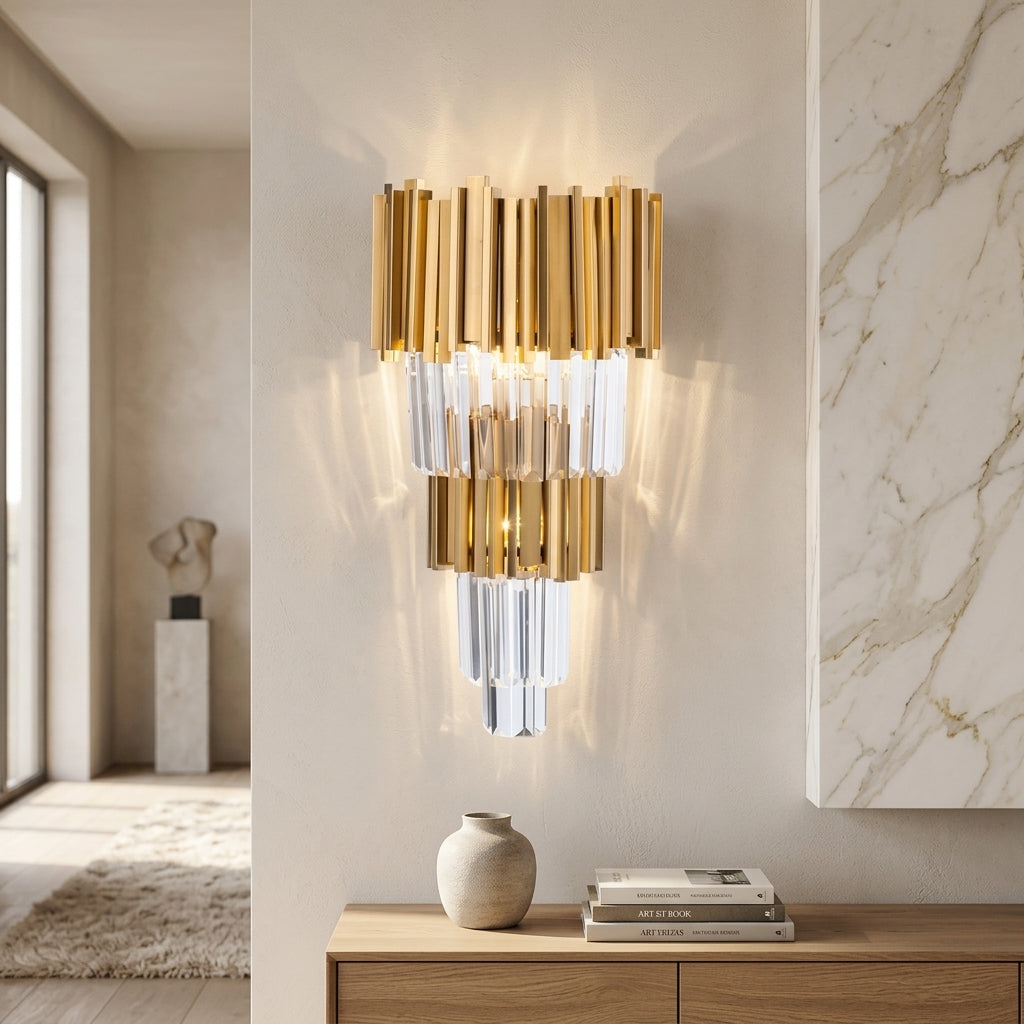 Up down LED wall light with crystal stainless steel - gold