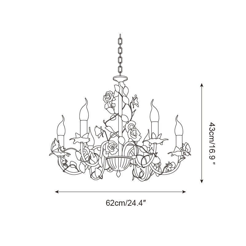 Chandelier with vintage floral ceramic rose branches