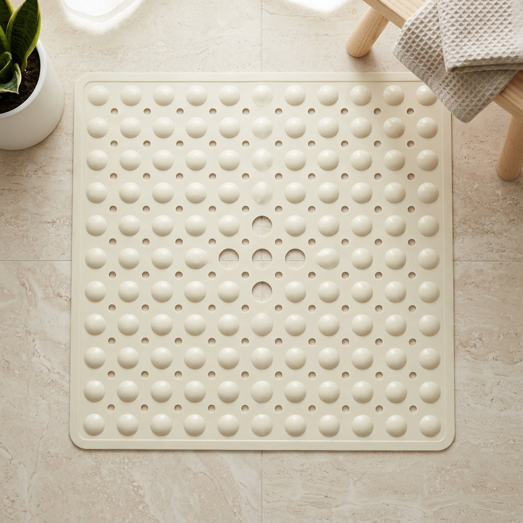 Shower Mat With Square Non Slip Drainage Holes - cream ivory