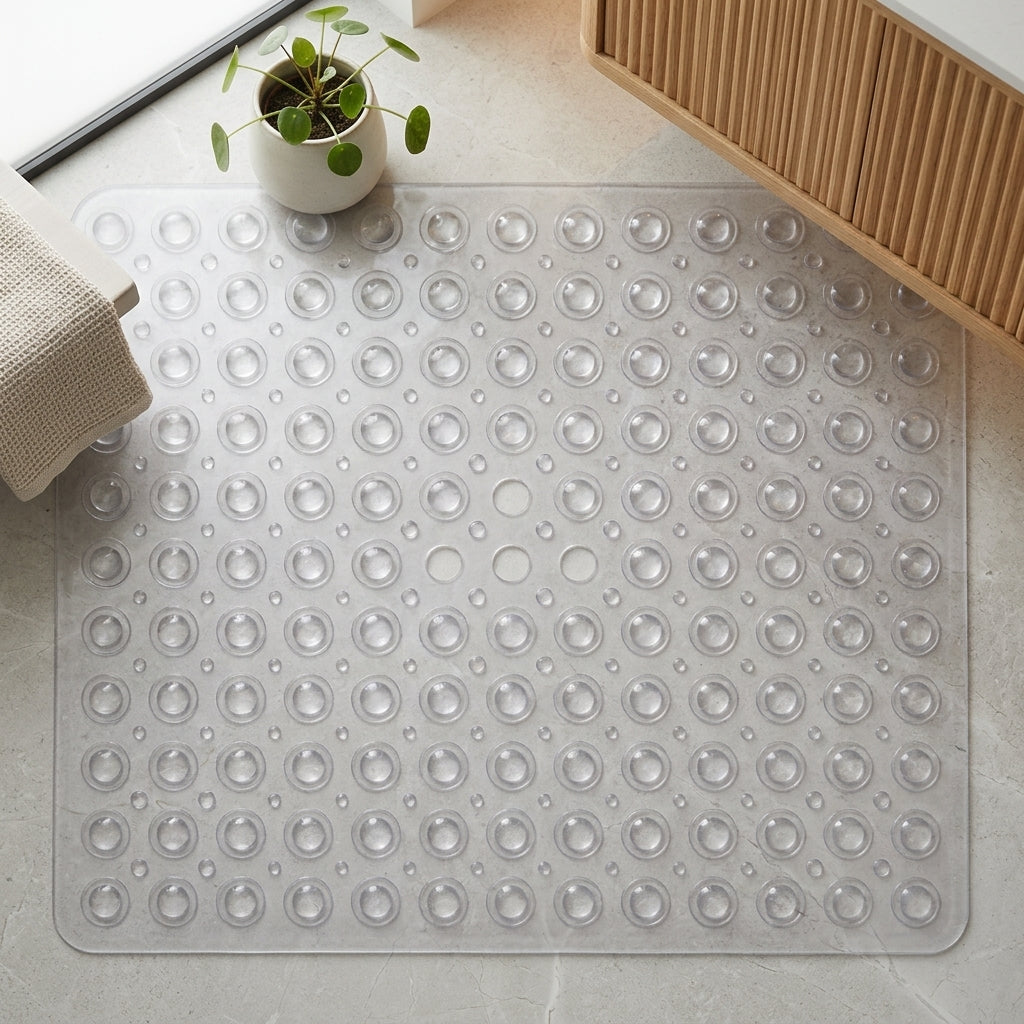 Shower Mat With Square Non Slip Drainage Holes - ice white