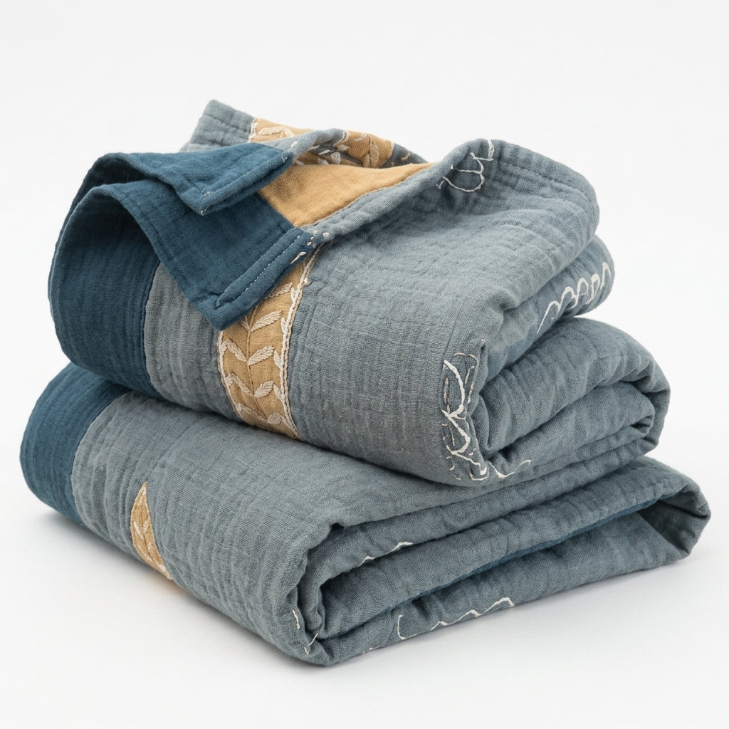 Reversible fish pattern summer throw blanket for sofa