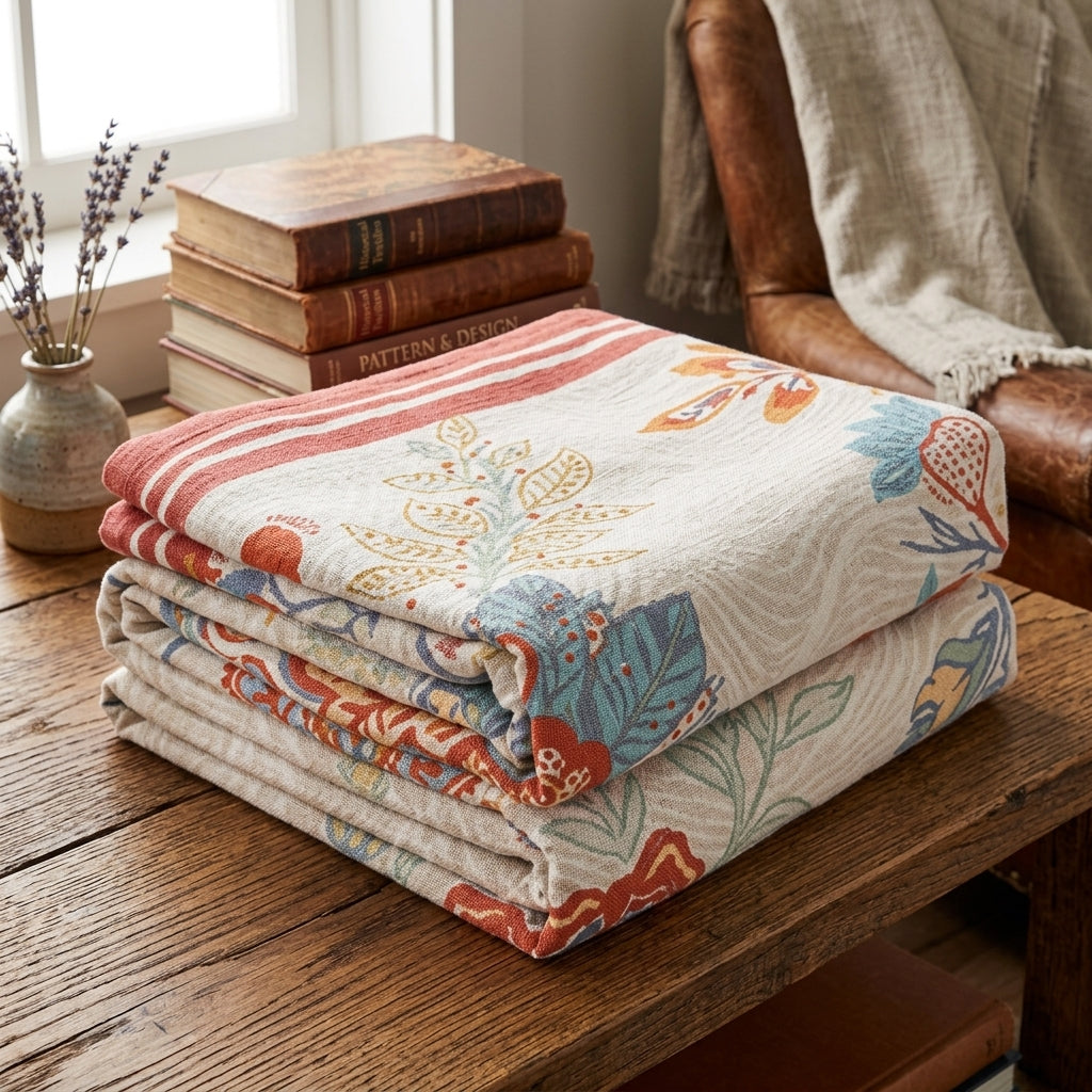 Floral reversible throw blanket for bed and sofa
