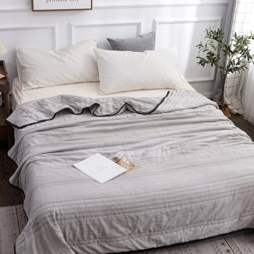 Quilted summer bedspread coverlet for bed - gray