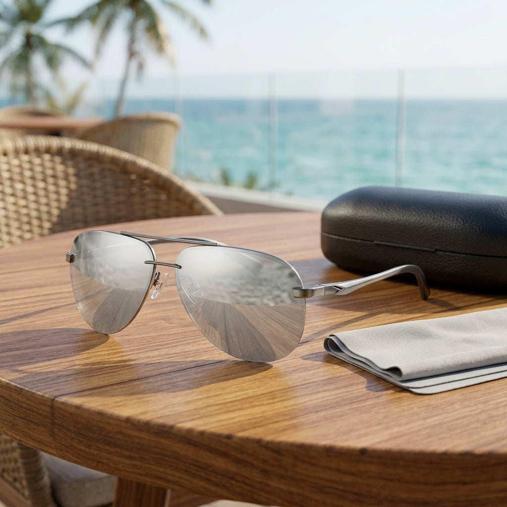 Sunglasses for Men with Polarised Aviator Lenses and Metal Frame - silver gray