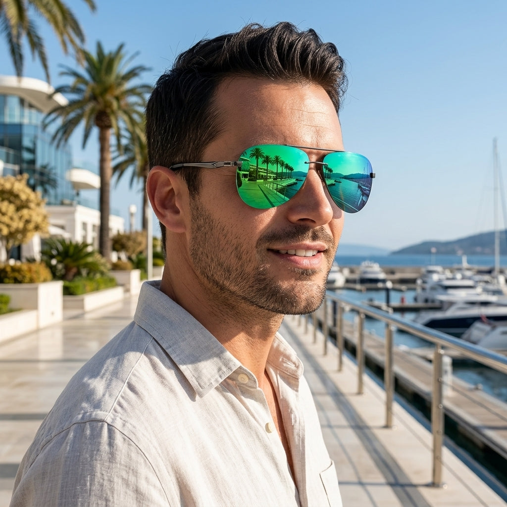 Sunglasses for Men with Polarised Aviator Lenses and Metal Frame