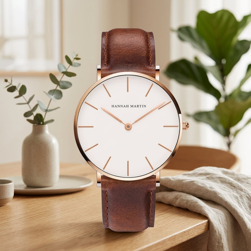 Watch for Men with Stainless Steel Case and Classic Dial - white brown