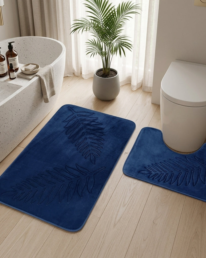 Leaf pattern non slip absorbent bathroom mat set - midnight oasis