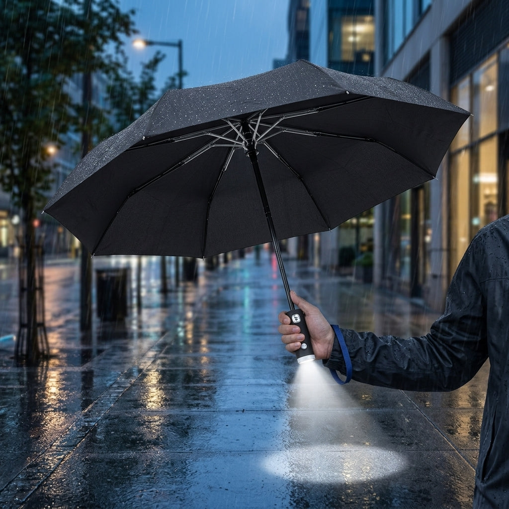 Automatic Umbrella with LED Flashlight and UV Sunshade