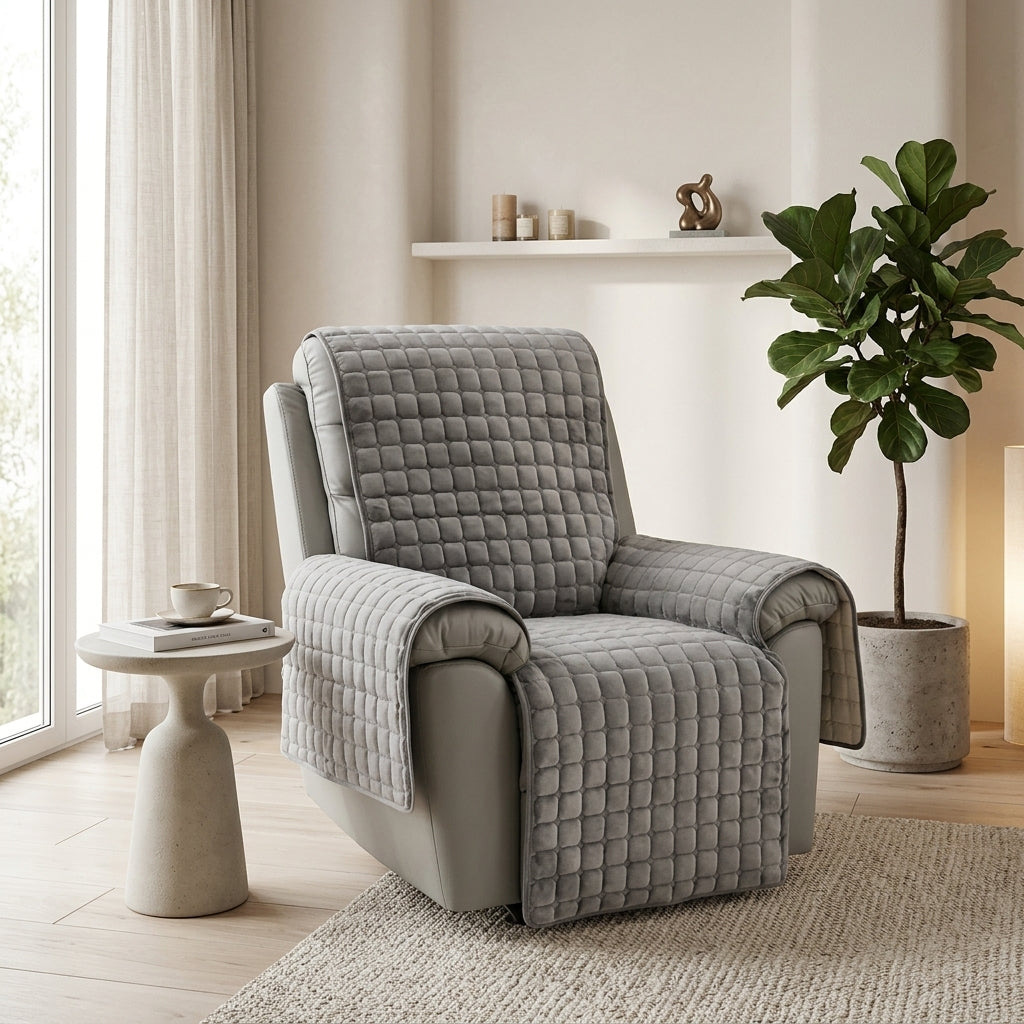 Recliner Chair Cover Quilted Non Slip Decor - slate gray