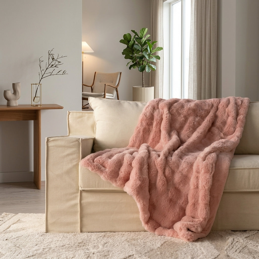 Reversible Blanket Faux Fur Effect Home Decor - cypress pink