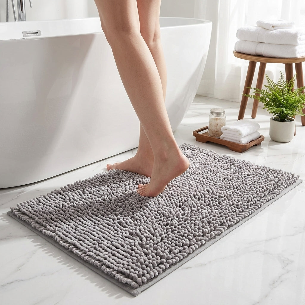 Bath Mat Chenille Non Slip Bathroom Rug - gray
