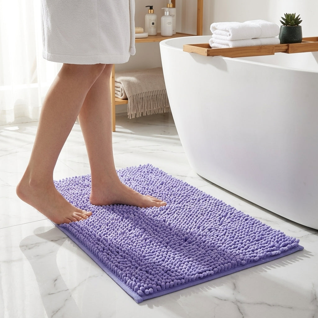 Bath Mat Chenille Non Slip Bathroom Rug - lavender