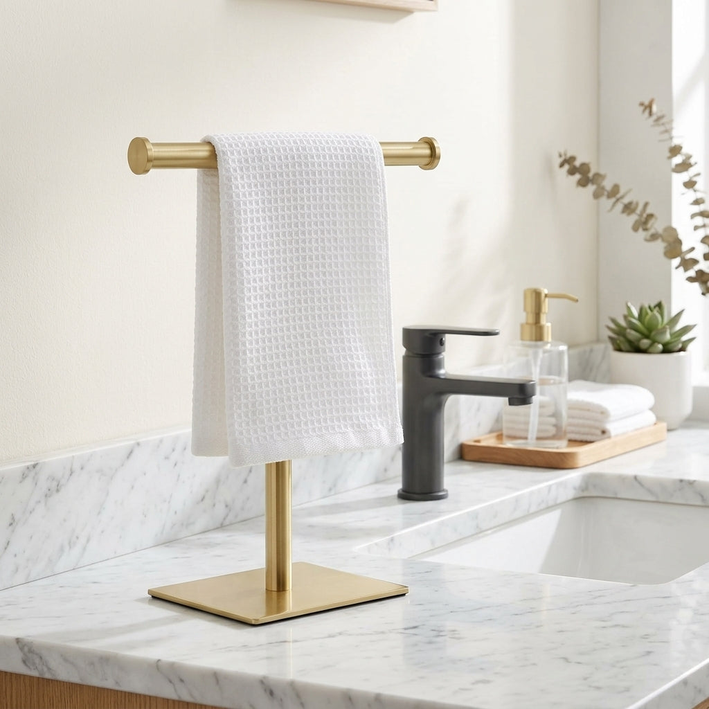 Towel Holder Freestanding Countertop Bathroom Stand - gold