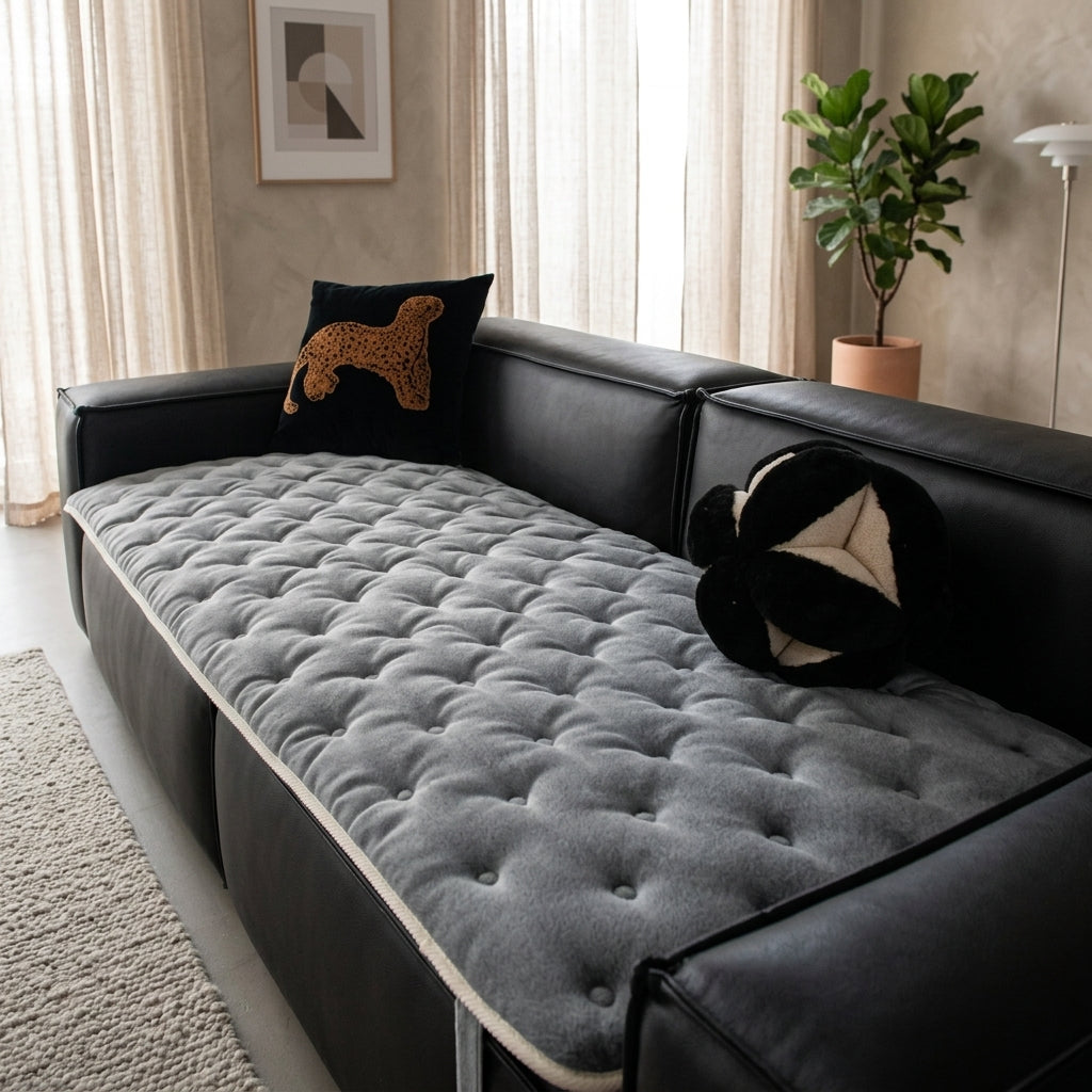 Sofa Cover Quilted Button Living Room - misty gray