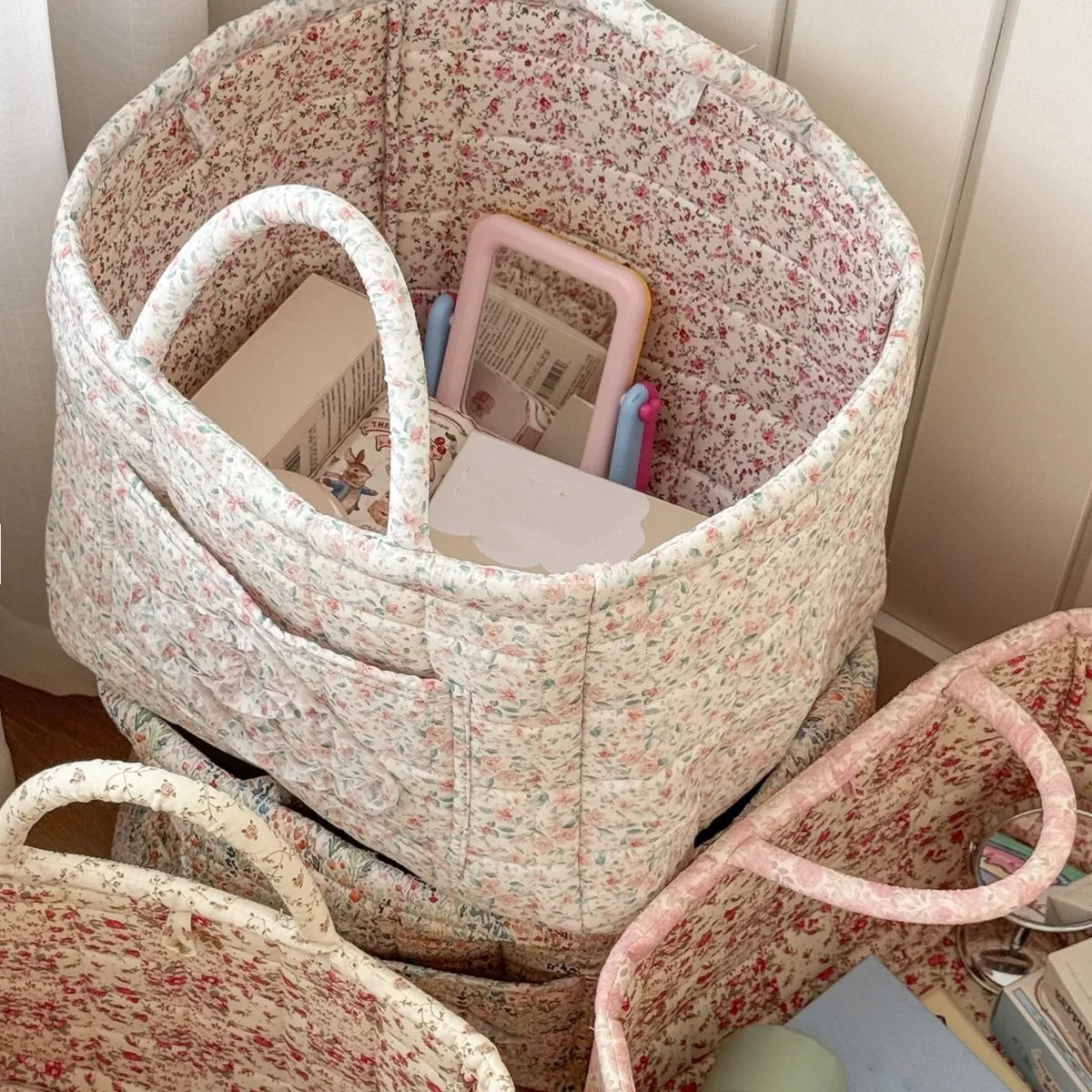 Storage Basket Floral Quilted Foldable Organiser