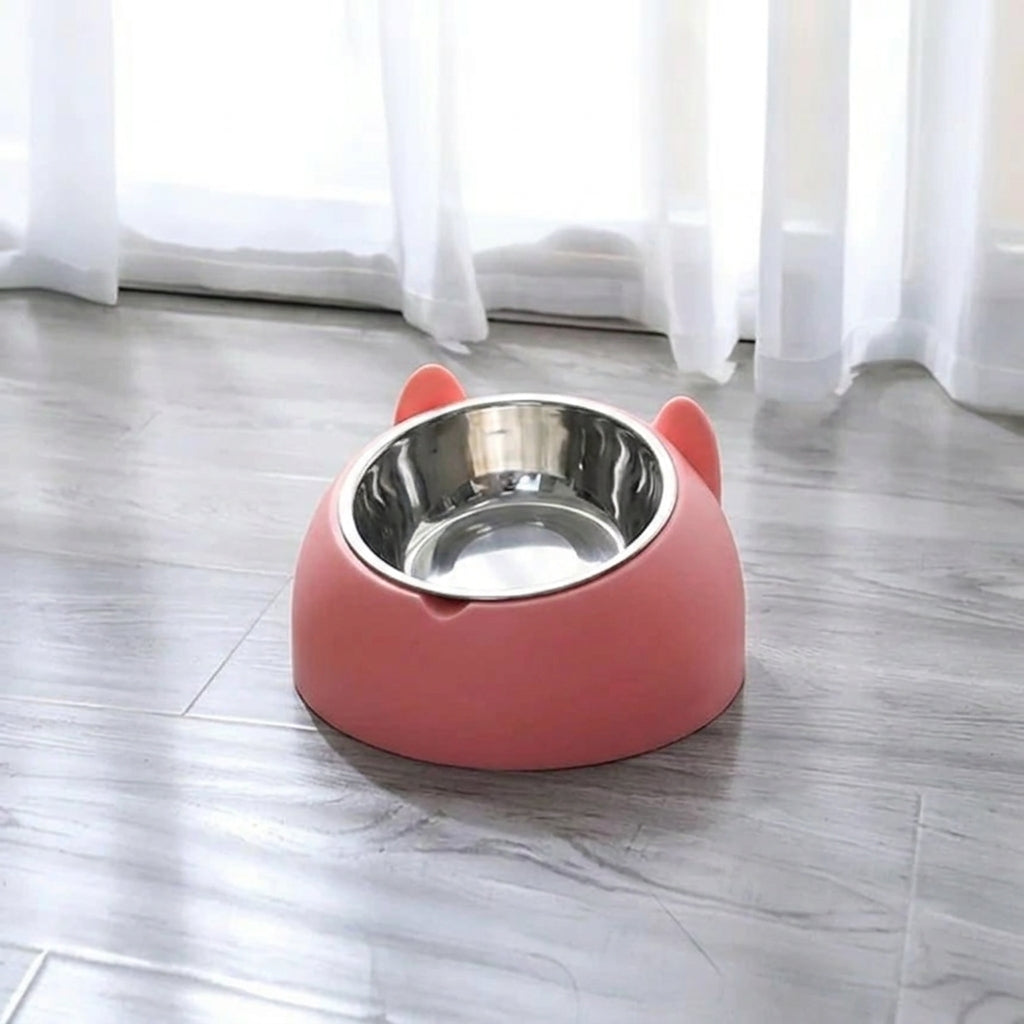 Pet Bowl Angled Non Slip Elevated Cat Feeding Station - pink
