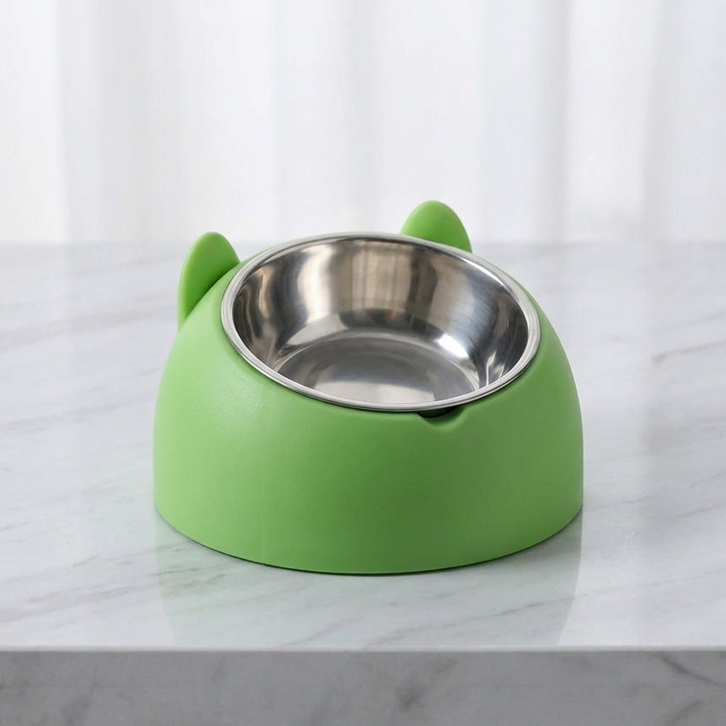 Pet Bowl Angled Non Slip Elevated Cat Feeding Station - green