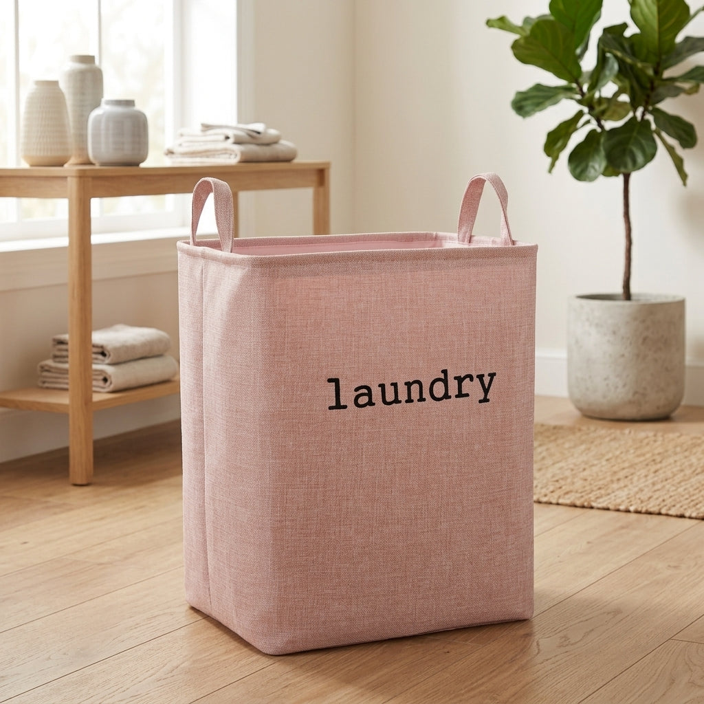 Laundry Basket Foldable with Reinforced Handles - cypress pink