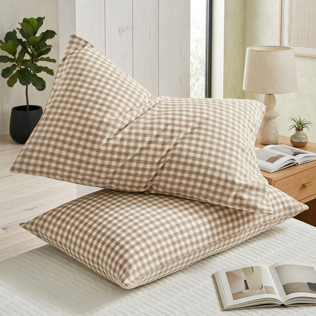 Pillowcase Cover Checkered Envelope Closure Bedding - sand checkered