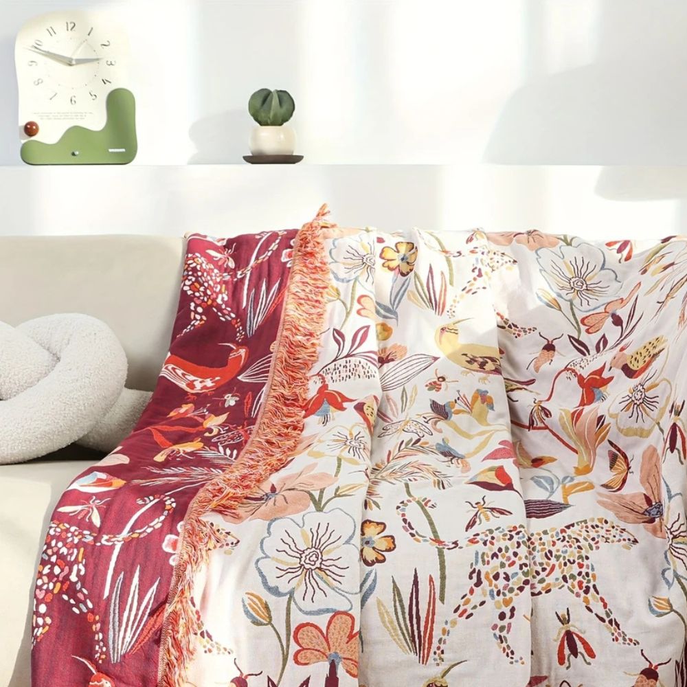 Reversible Blanket Botanical Floral Jungle Design
