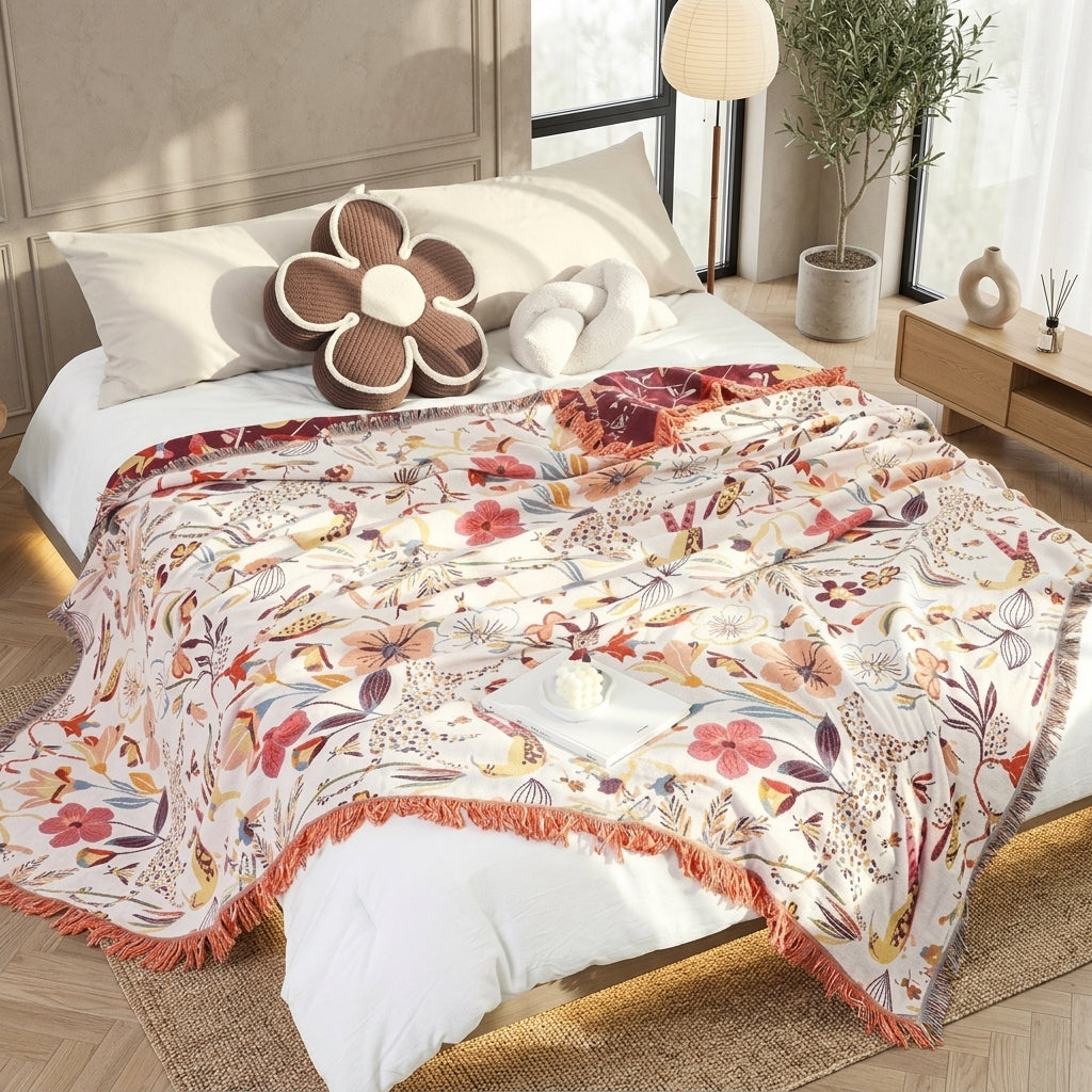 Reversible Blanket Botanical Floral Jungle Design