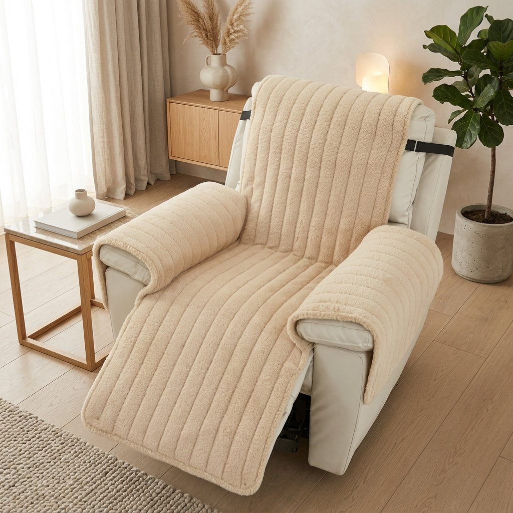 Recliner Cover Quilted Non Slip Protective Modern Design - sandy beige
