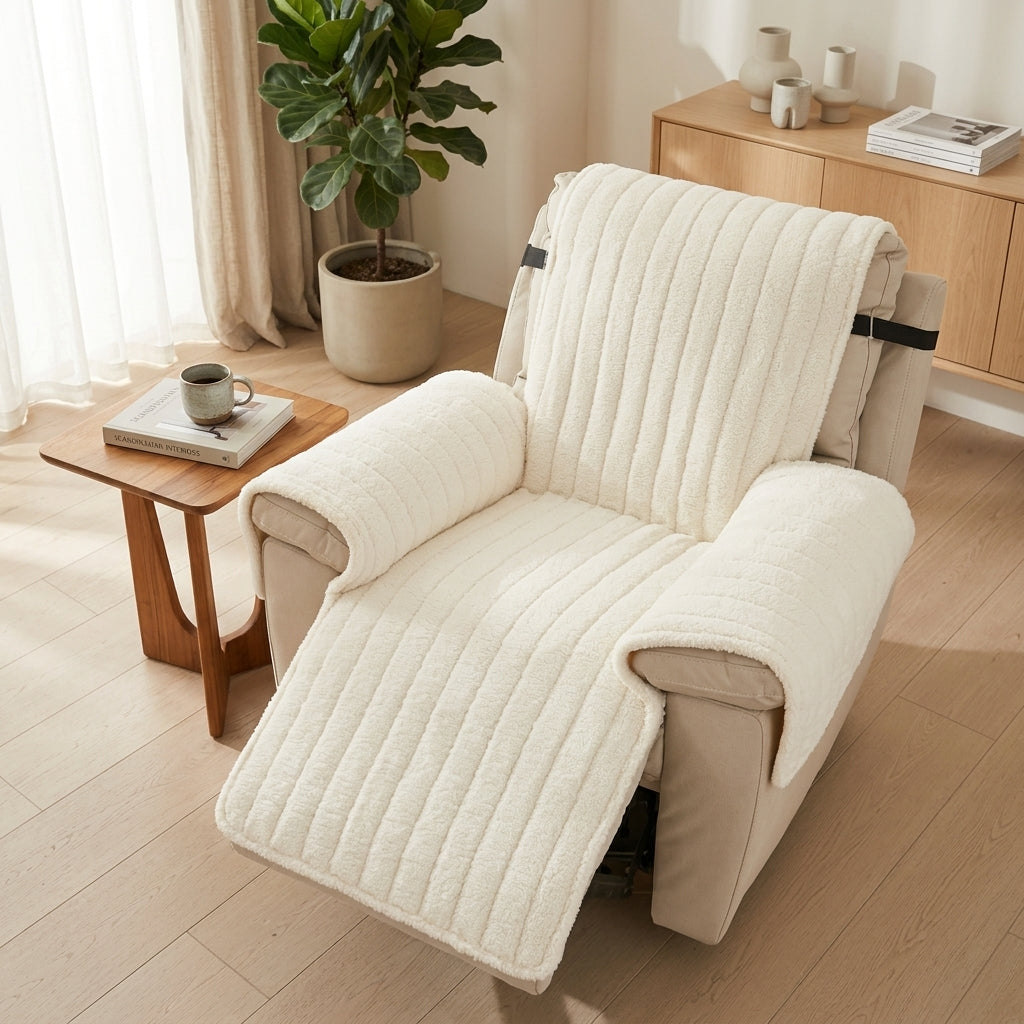 Recliner Cover Quilted Non Slip Protective Modern Design - ivory white