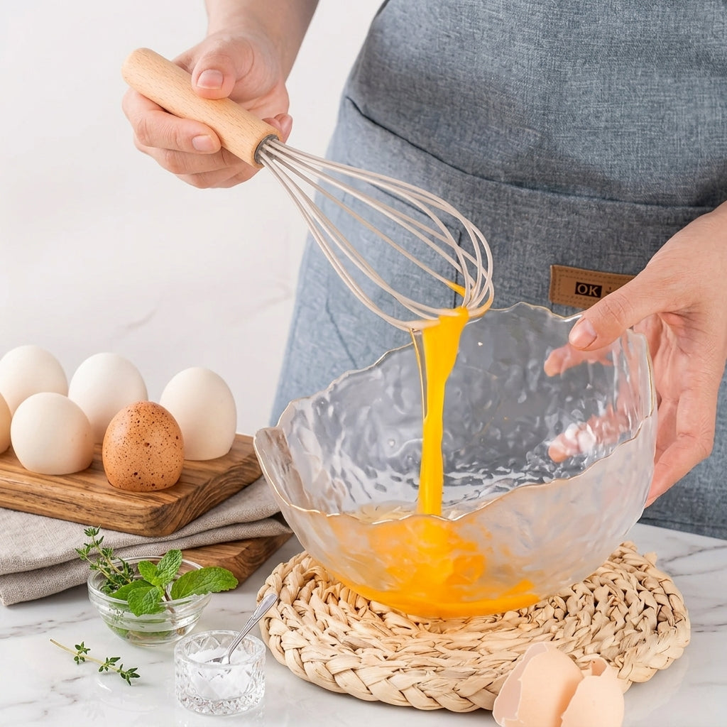 Kitchen Utensil Set with Silicone Heads and Wooden Handles